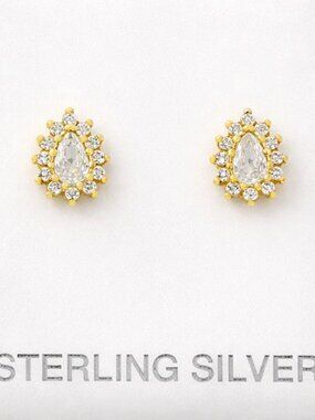 Created White Sapphires Stud Earrings 14k Yellow Gold Plated (.925)